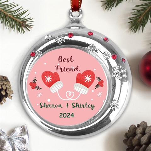 Personalized Christmas Year Best Friend Name Metal Snowflake Red Crystal Round Ornament By Joe Front