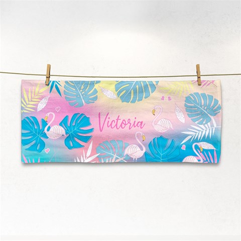 Personalized Tropical Summer Flamingo Name Any Text Hand Towel By Joe Front