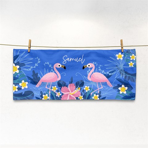 Personalized Tropical Summer Flamingo Name Any Text Hand Towel By Joe Front