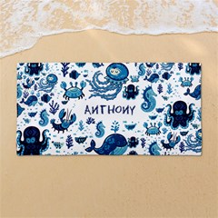 Custom Ocean Animals in Blue Color Any Text Name - 54 X27  Super Absorbent Beach Towel	