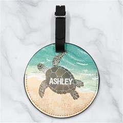 Personalized Sea Turtle Ocean - Nappa Leather Luggage Tag Round