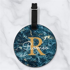 Custom Initial Name Any Text - Nappa Leather Luggage Tag Round