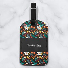 Floral Any Text Name - Nappa Leather Luggage Tag Rectangle