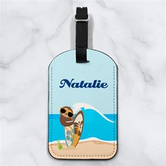 Sloth Surfing Any Text Name - Nappa Leather Luggage Tag Rectangle