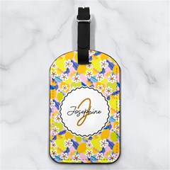 Lemon Flower Pattern Any Text Name - Nappa Leather Luggage Tag Rectangle