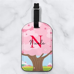 Cherry Blossom Tree Any Text Name - Nappa Leather Luggage Tag Rectangle