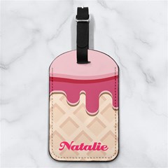 Ice Cream Strawberry Any Text Name - Nappa Leather Luggage Tag Rectangle