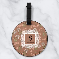 Custom Floral Initial Name - Nappa Leather Luggage Tag Round