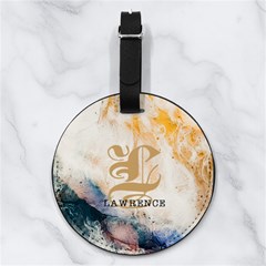 Custom Initial Name Marble Name - Nappa Leather Luggage Tag Round