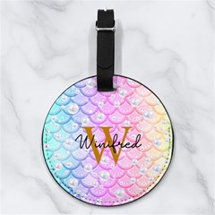 Custom Initial Name Mermaid Pearls - Nappa Leather Luggage Tag Round