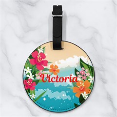 Custom Initial Name Hawaii Beach - Nappa Leather Luggage Tag Round