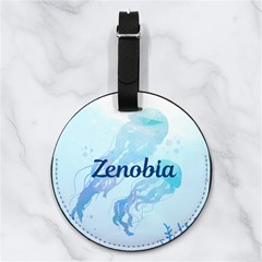 Custom Any Text Name Jelly Fish Deep Sea - Nappa Leather Luggage Tag Round