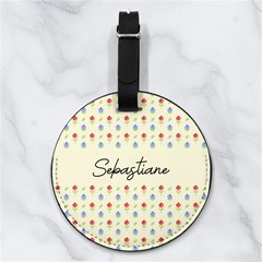 Floral Any Text Name - Nappa Leather Luggage Tag Round