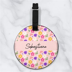 Floral Any Text Name - Nappa Leather Luggage Tag Round