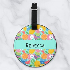 Lemon Fruits Flower Any Text Name - Nappa Leather Luggage Tag Round