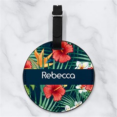 Forest Flower Any Text Name - Nappa Leather Luggage Tag Round