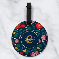 Custom Initial Name Floral  - Nappa Leather Luggage Tag Round