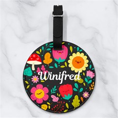 Lovely Flower Pattern Any Text Name - Nappa Leather Luggage Tag Round