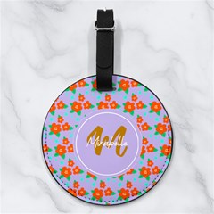 Little Flower Pattern Any Text Name - Nappa Leather Luggage Tag Round