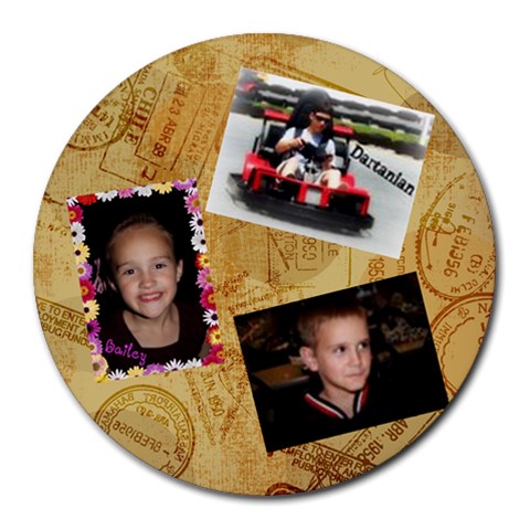 My Three Kiddos By Alisha Hardin(brown 8 x8  Round Mousepad - 1