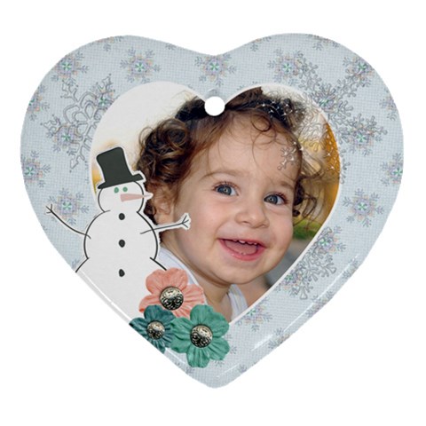 Snowman Heart Ornament By Mikki Front