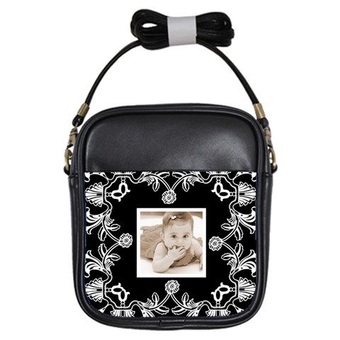 Art Nouveau Black & White Girls Sling Bag By Catvinnat Front