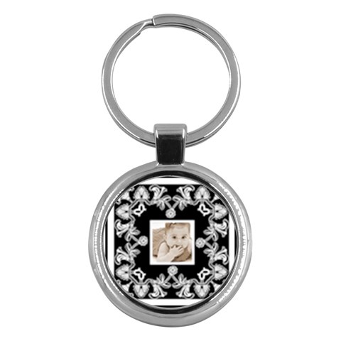 Art Nouveau Black & White Round Keyring By Catvinnat Front