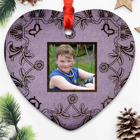 Classic Purple & Black Lace Heart Ornament By Catvinnat Back