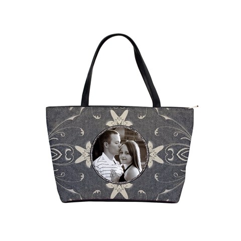 Charcoal Floral Shoulder Handbag By Lil Front