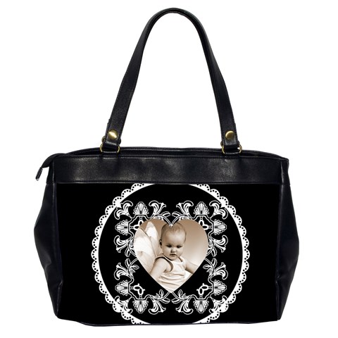 Lacy Heart Black & White Oversized Office Bag By Catvinnat Back