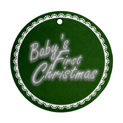 Baby s First Christmastraditional Green & White Round Ornament By Catvinnat Front