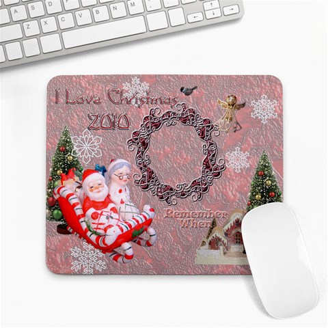 I Love Christmas Santa Sleigh Pink Remember When Large Mousepad By Ellan Front