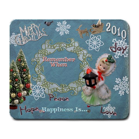 Merry Christmas Lantern Girl Blue Snowflake Remember When Large Mousepad By Ellan Front