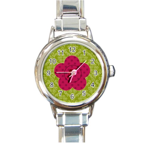 Pink & Green Round Italian Charm Watch By Klh Front