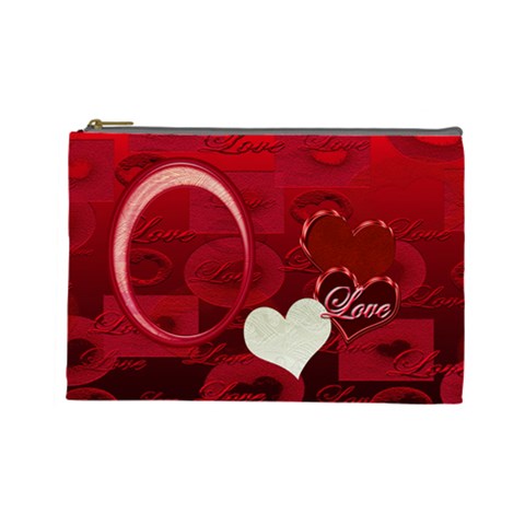 I Heart You Love Red  Large Cosmetic Bag By Ellan Front