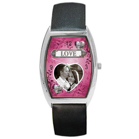 Pink Love Barrel Style Metal Watch By Lil Front