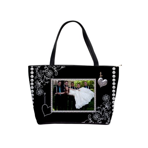 Elegant Black & Pearl Shoulder Handbag By Lil Front