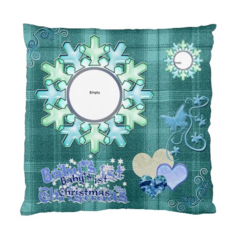 Baby s 1st Christmas Blue Plaid Cushion Case By Ellan Front