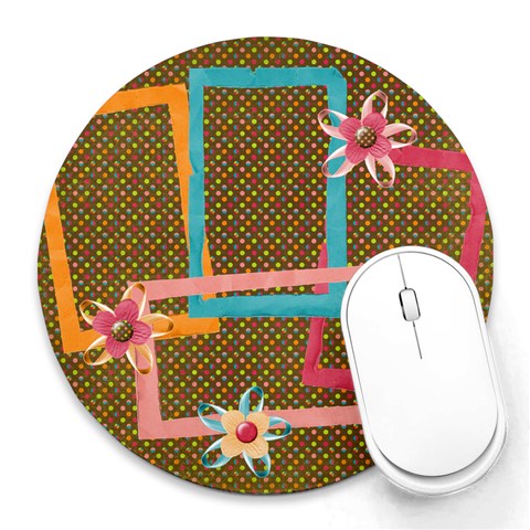 Polka Dots/flowers Mousepad By Mikki 8 x8  Round Mousepad - 1