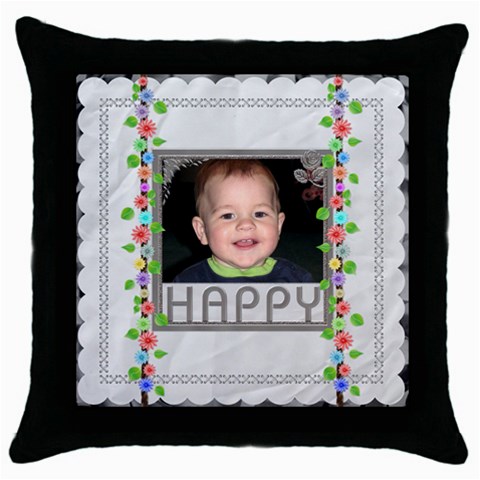 Happy Throw Pillow By Lil Front