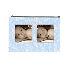 Pretty Blue Floral Lace Custom Cosmetic Bag L (7 styles) - Cosmetic Bag (Large)