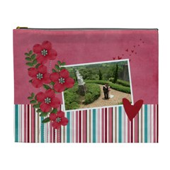 Cosmetic Bag (XL)- Red Flowers with Hearts