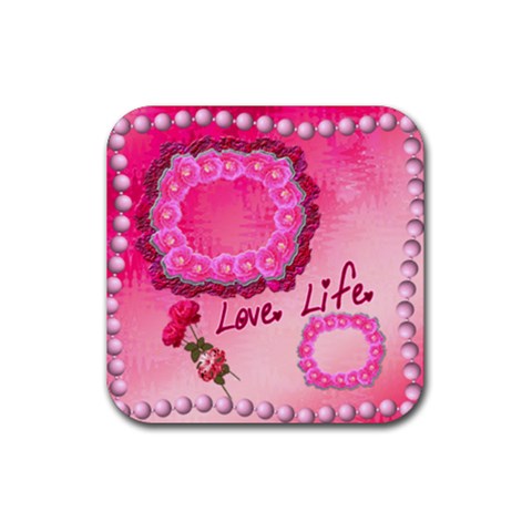 Love Life Pink Square Coaster By Ellan Front