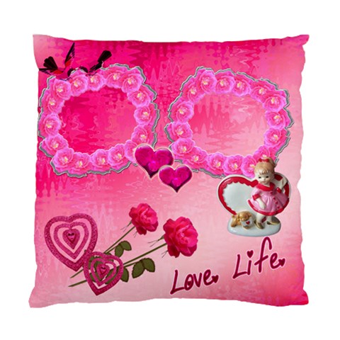 Love Life Pink Heart Cushion Case By Ellan Front