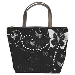 black and white butterflies bucket bag