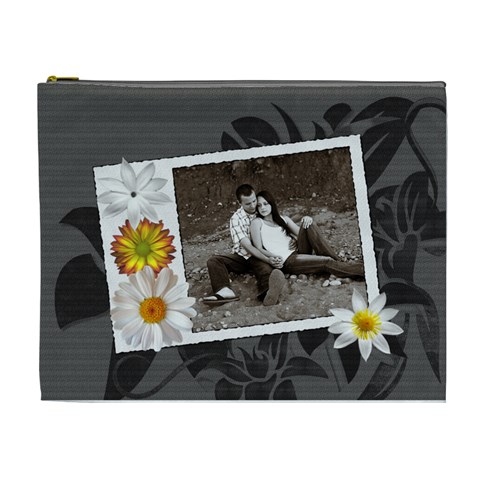 Charcoal Floral Xl Cosmetic Bag By Lil Front