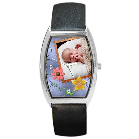 Pretty Flowers Barrel Style Metal Watch By Lil Front