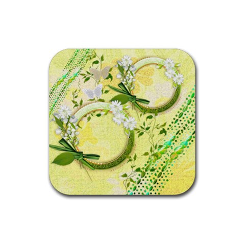 Spring Flower Floral Yellow Square Rubber Coaster By Ellan Front