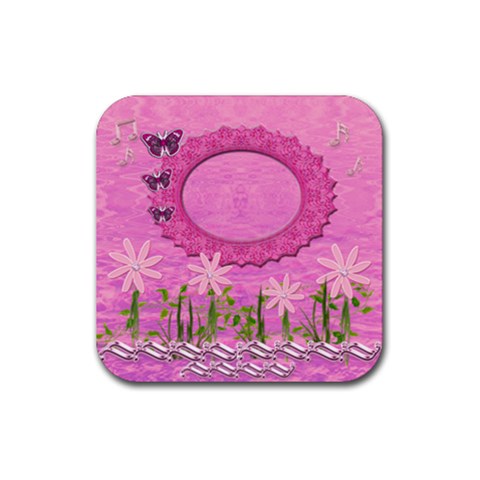 Spring Flower Floral Pink Music Square Rubber Coaster By Ellan Front