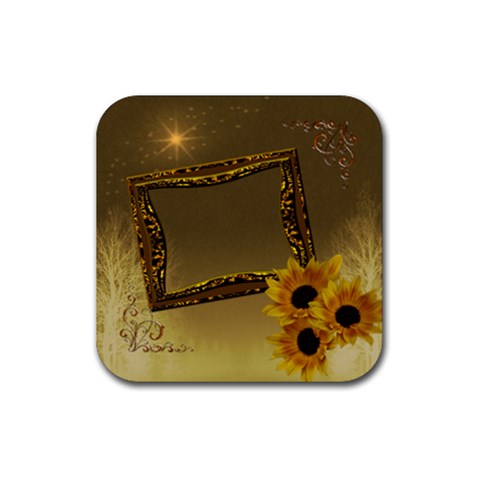 Gold Sunflower Square Rubber Coaster By Ellan Front